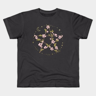 Cottagecore Witchcore Flowery Pentagram with Moons and Stars Kids T-Shirt